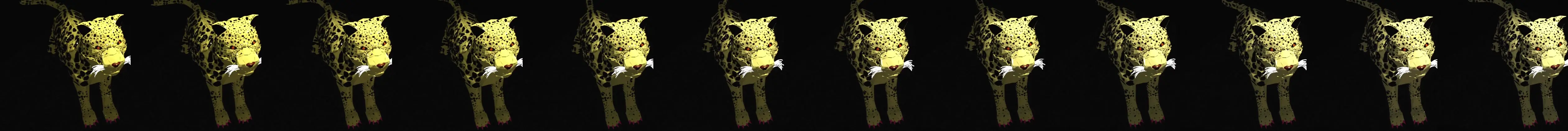 Frames of Prison X: a golden jaguar walks out of the dark.